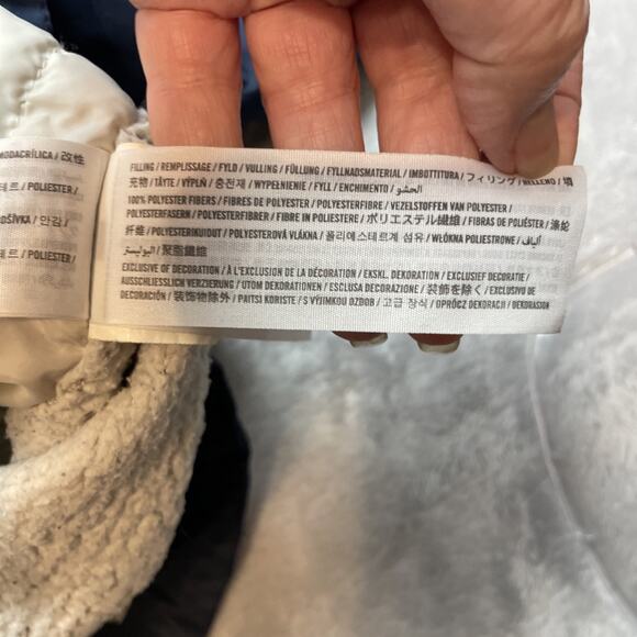 Abercrombie & Fitch Parka Jacket Womens M Navy Sherpa Lined Faux Fur Hood - Picture 6 of 16